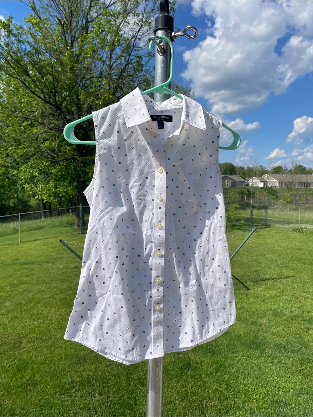 Express White Sleeveless Button-Front Eyelet Shirt